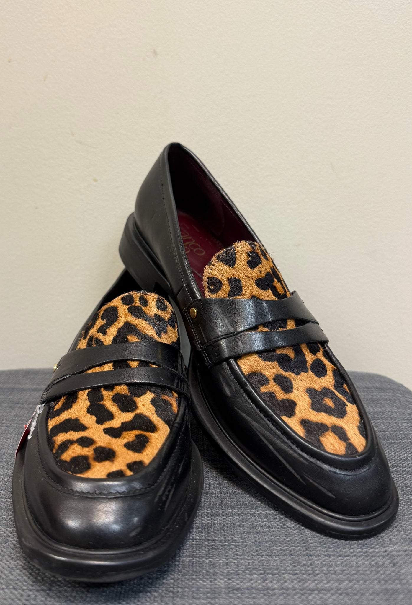 8 FRANCO SARTO BLACK LEOPARD SHOES