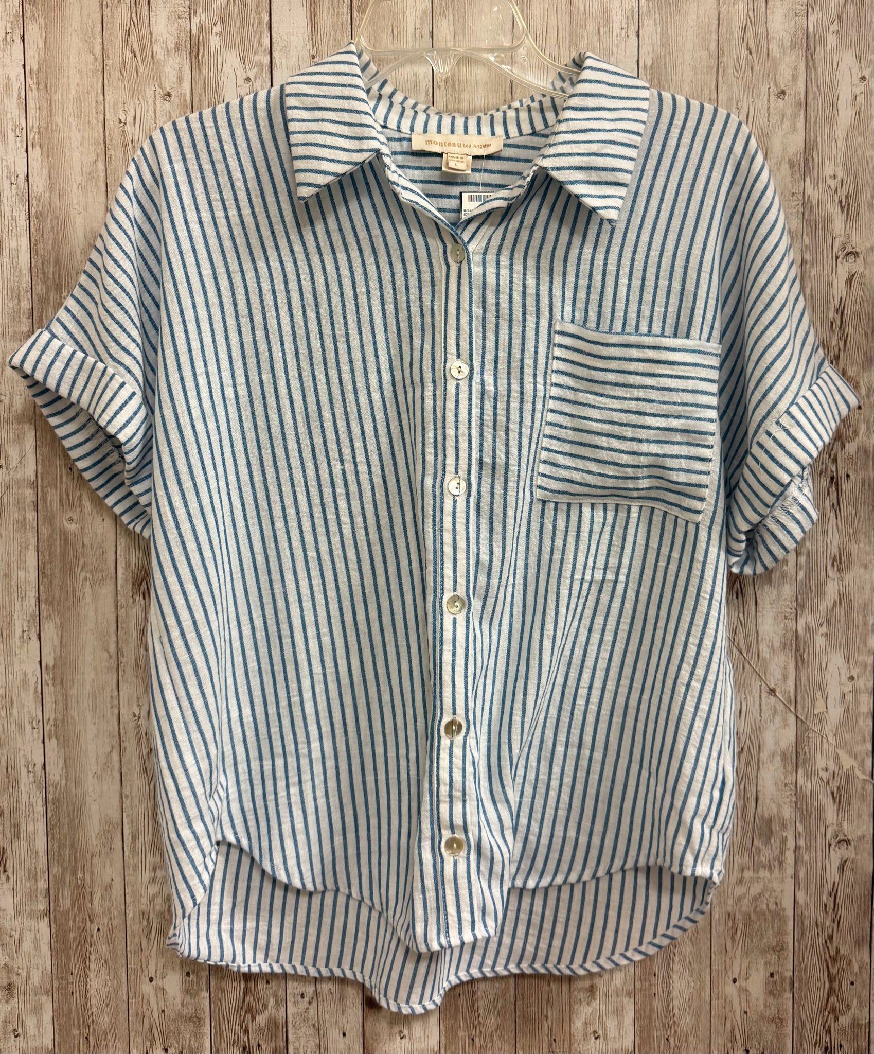 Size L MONTEAU WHITE AND BLUE STRIPE Top