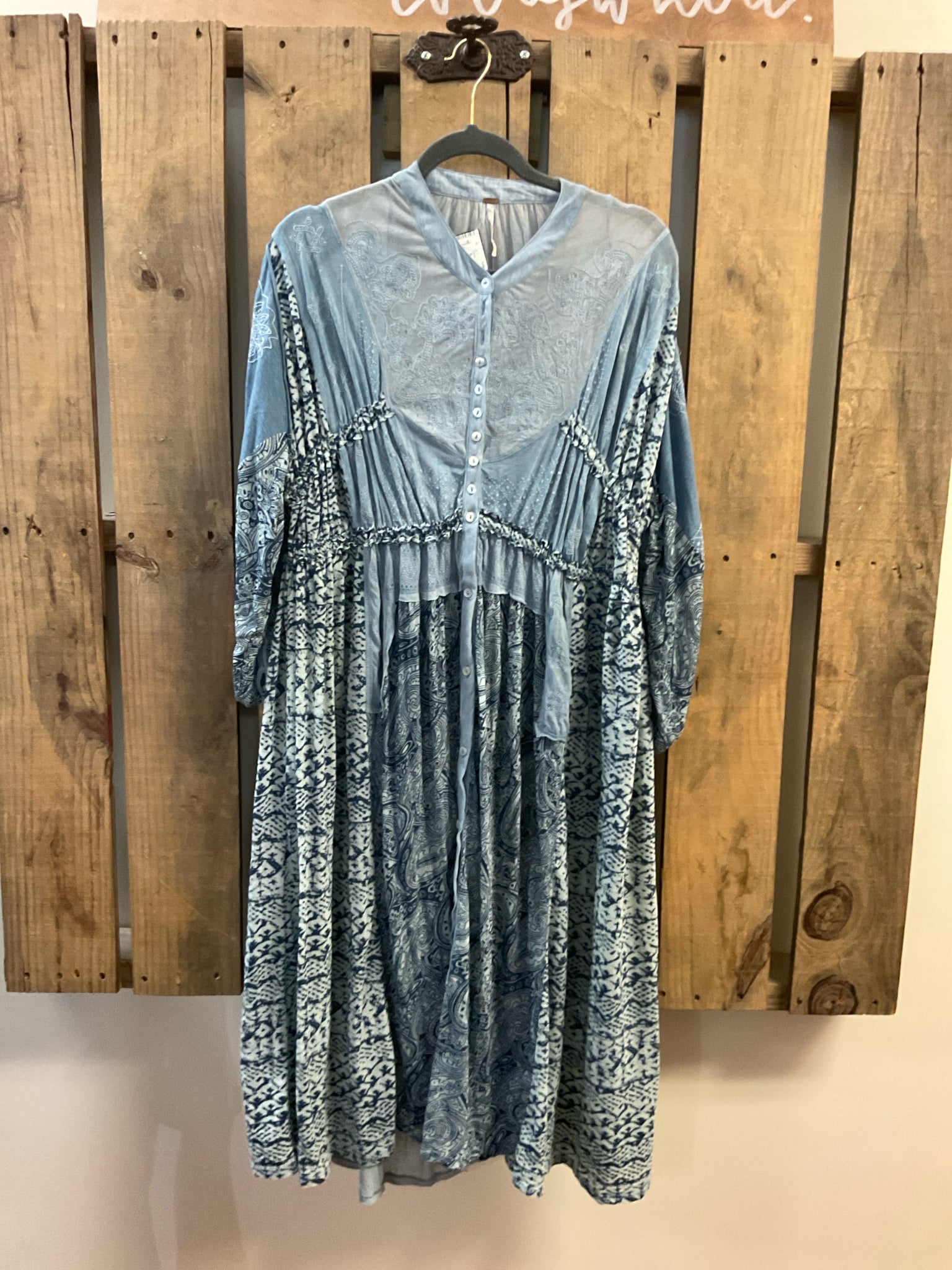 Size S FREE PEOPLE Blue Print Dress