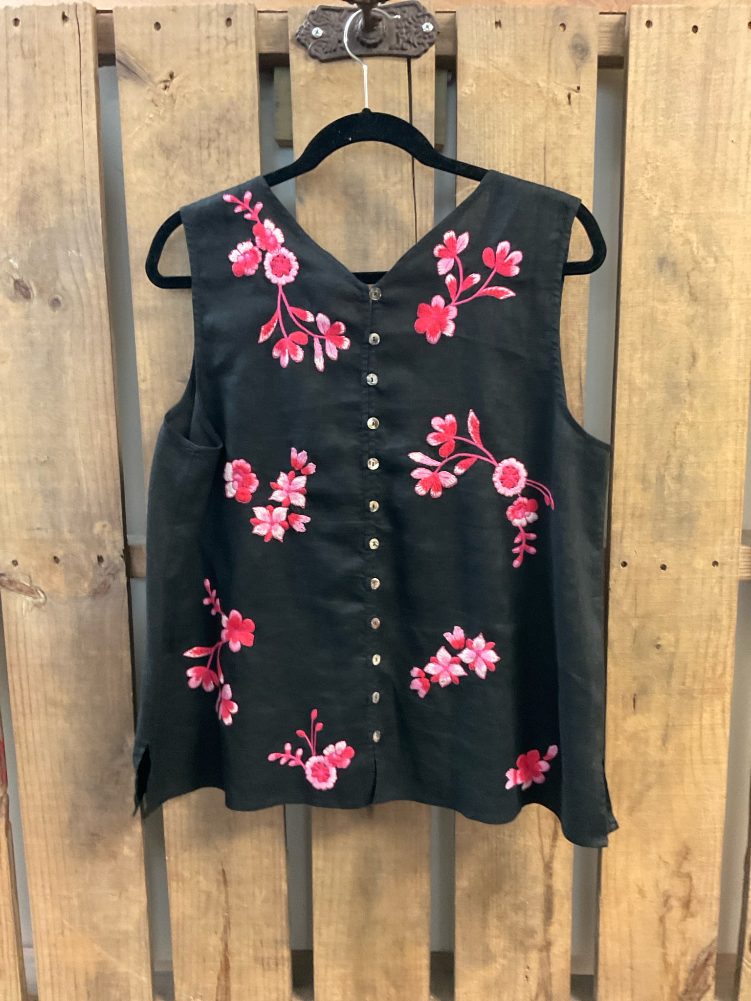 JOHNNY WAS Size L BLACK AND PINK PRINT Top