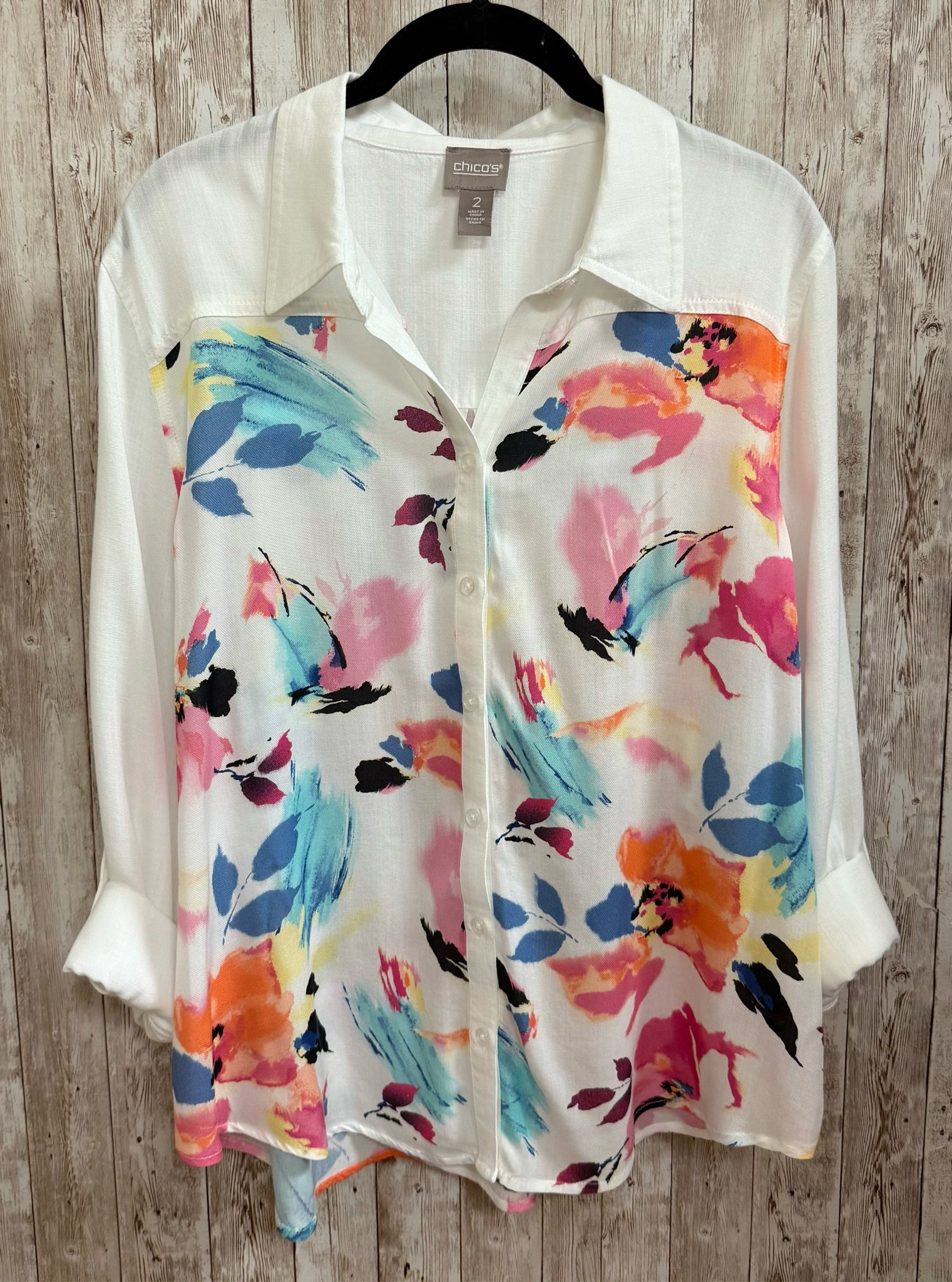Size L CHICO'S WHITE FLORAL Top