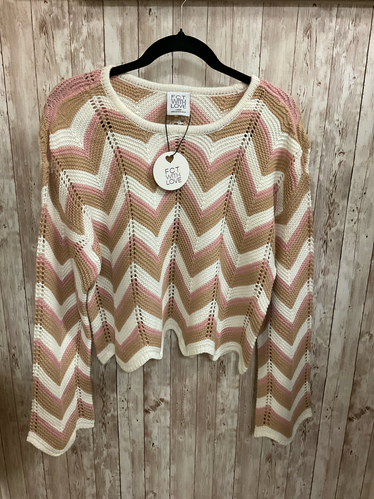 Size L FCT WITH LOVE WHITE AND TAN Sweater
