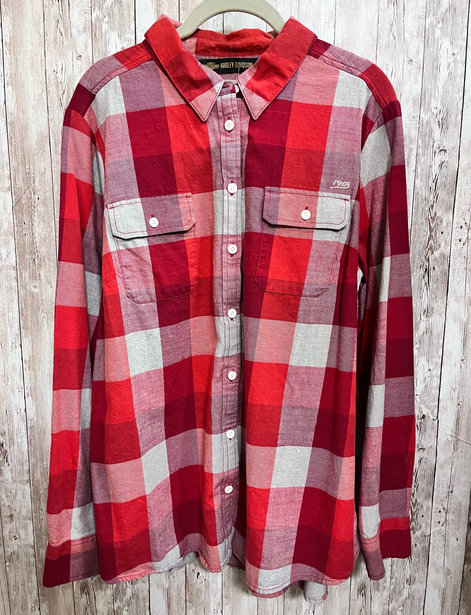 HARLEY DAVIDSON Size XL RED AND GRAY PLAID Shirt