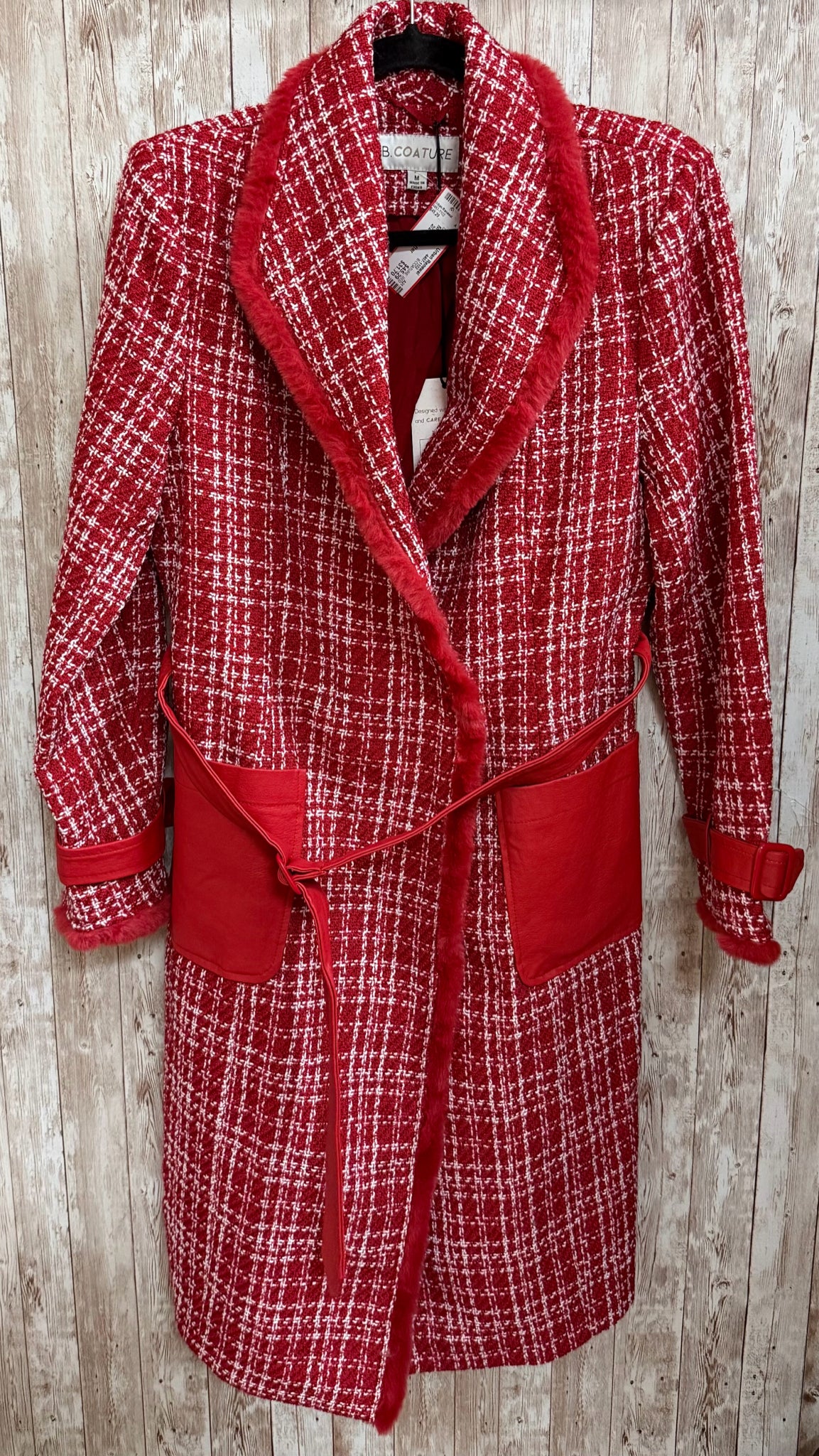 B COATURE RED AND WHITE PLAID Coat