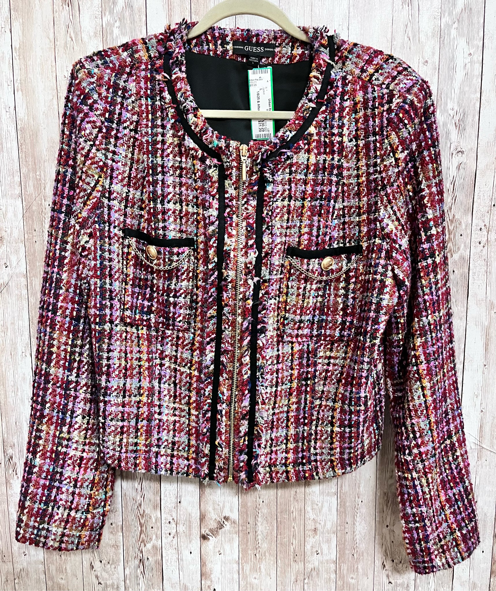 GUESS Size L RED AND BLACK TWEED Jacket