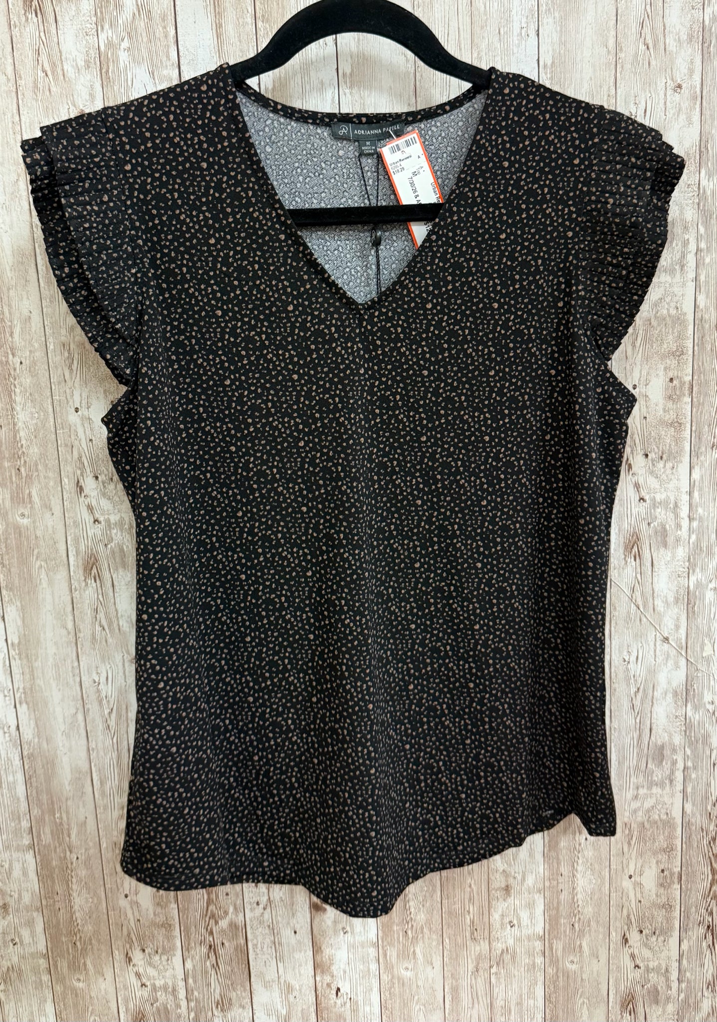 Size M ADRIANNA PAPELL BLACK AND BROWN PRINT Top