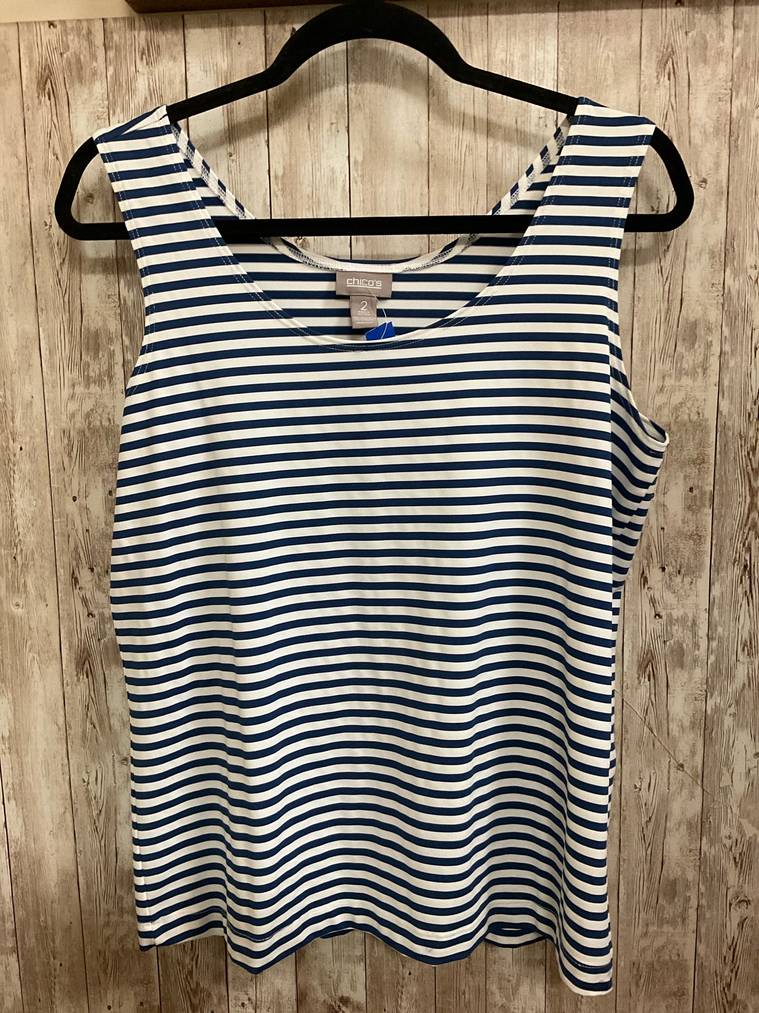Size L CHICO'S NAVY AND WHITE STRIPE Tank Top