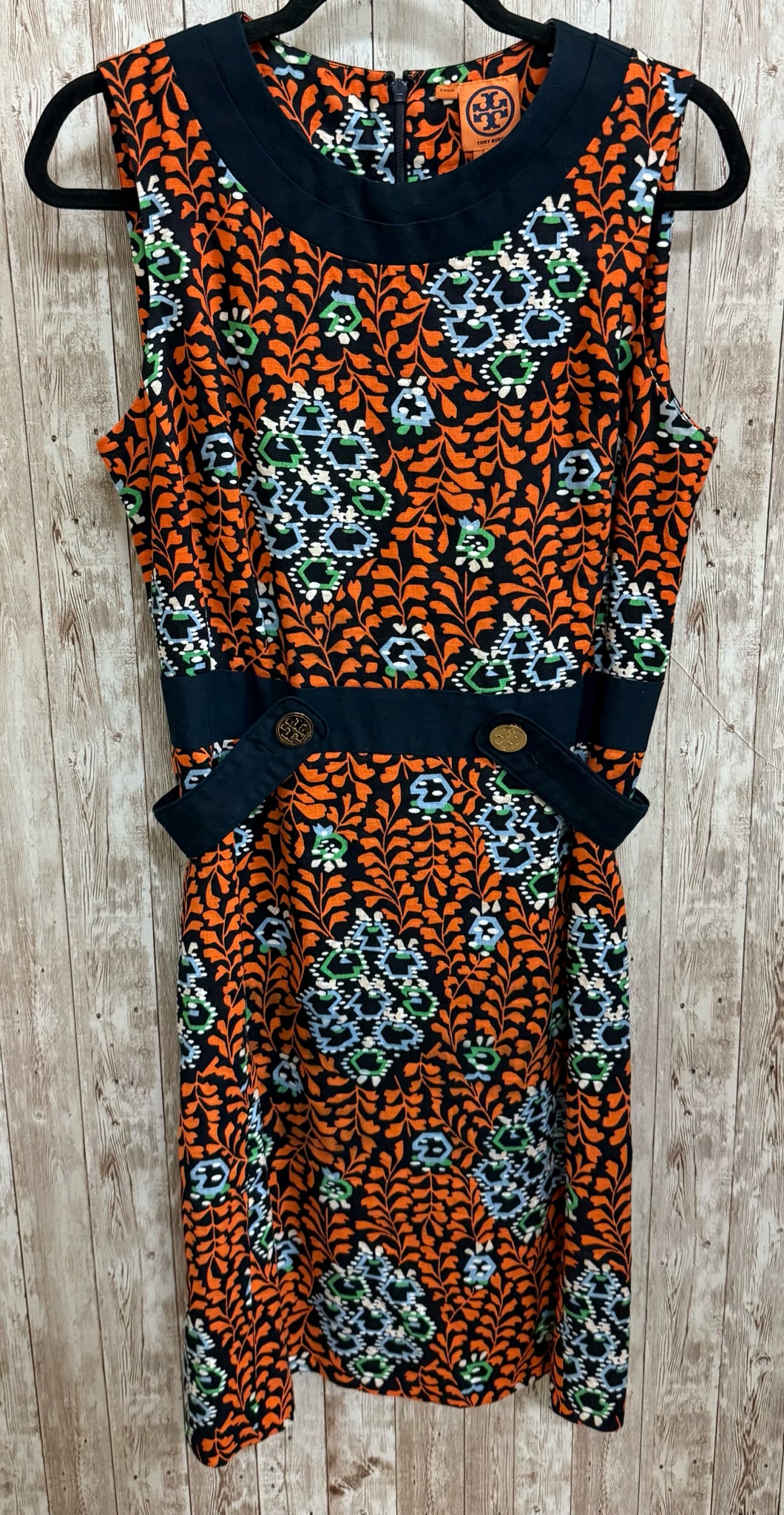 Size 12 TORY BURCH ORANGE AND NAVY PRINT Dress