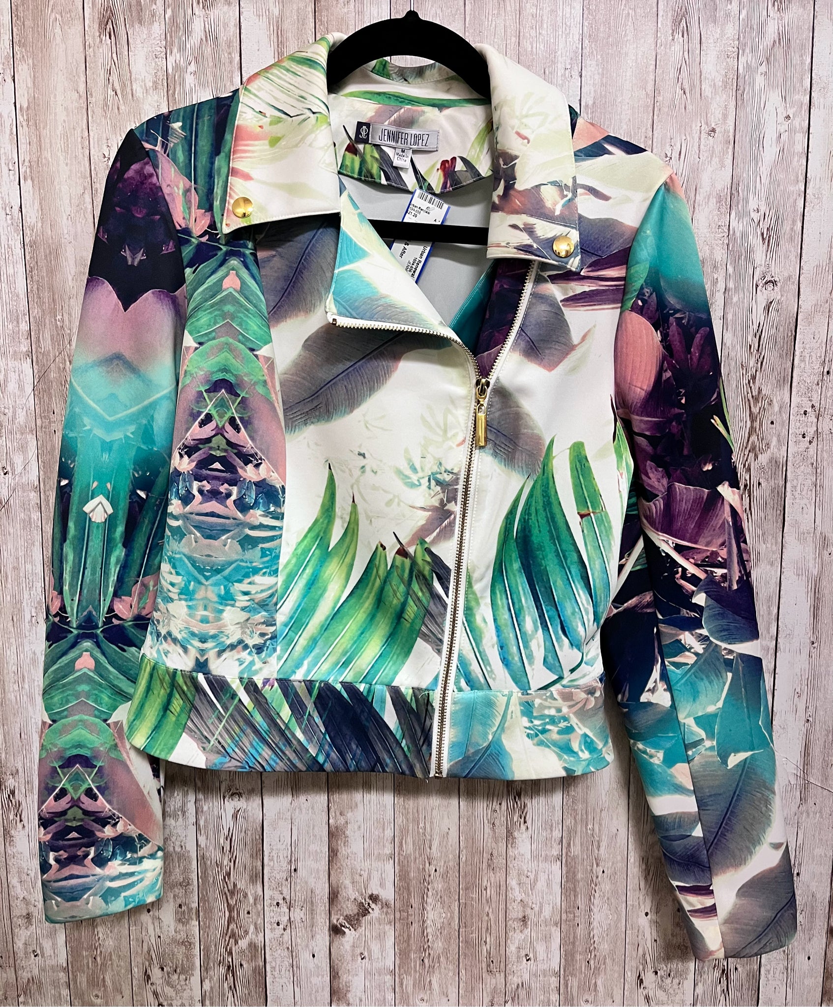 JENNIFER LOPEZ Size M Green Print Jacket