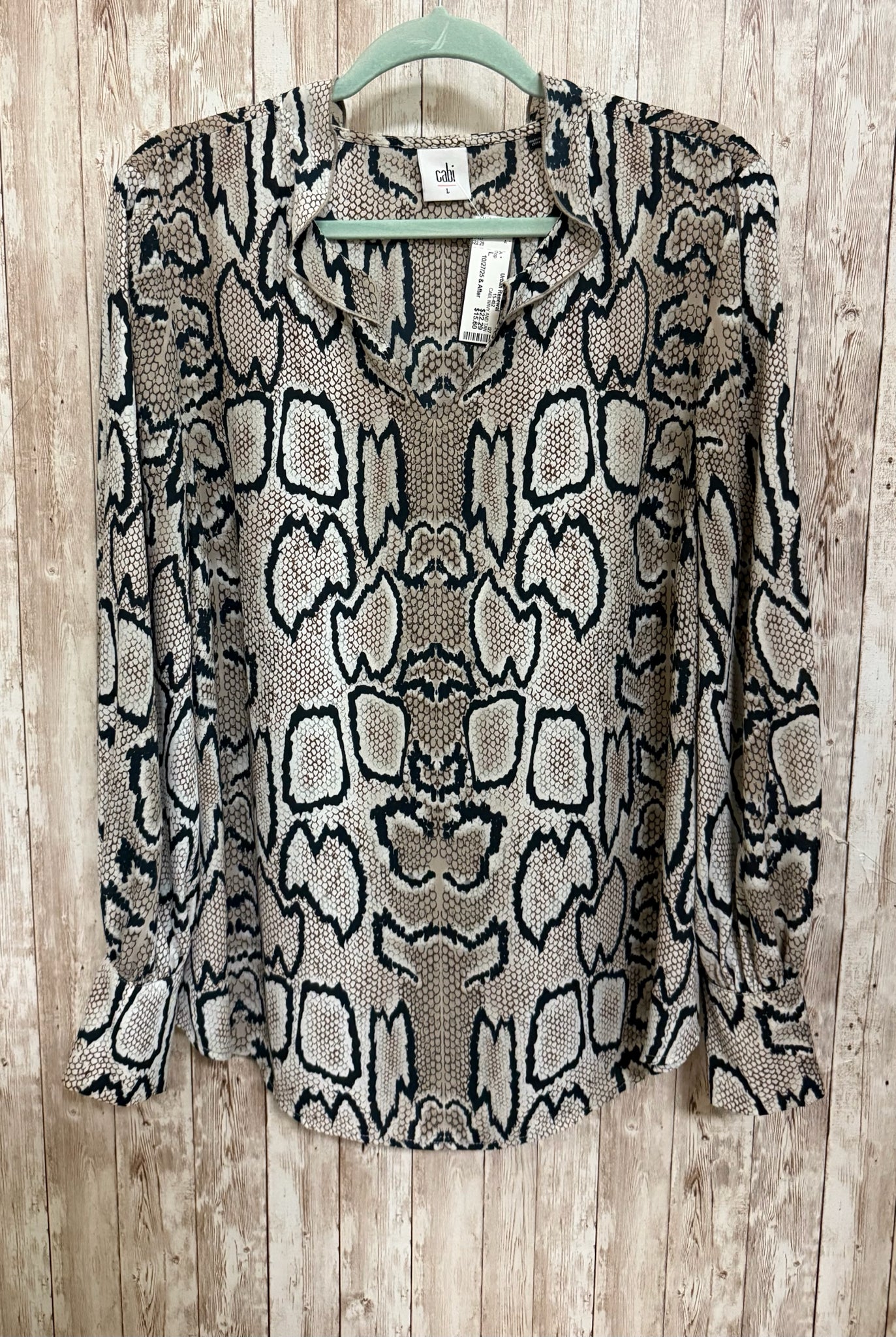 Size L CABI NAVY AND TAN PRINT Top