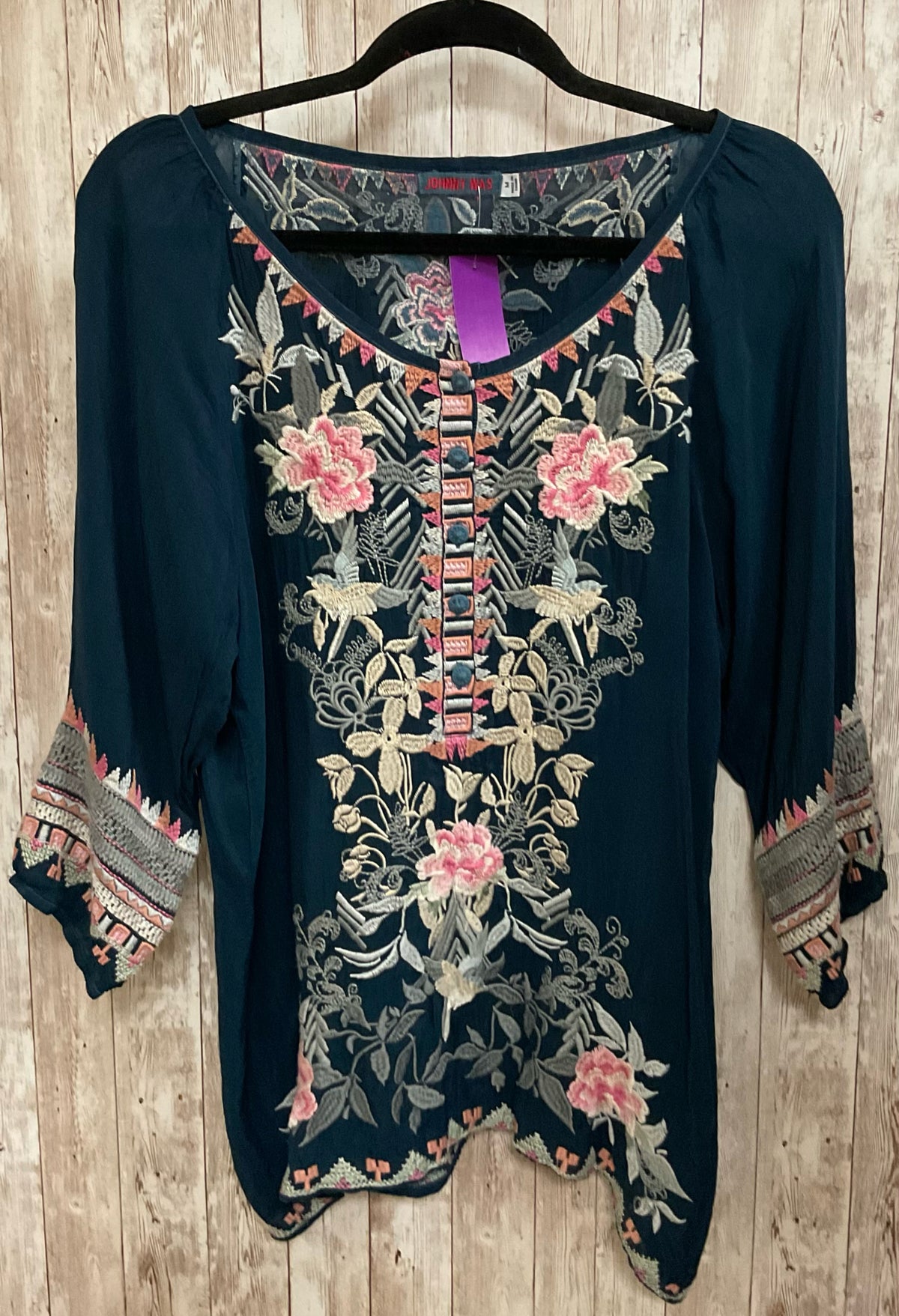 Size M JOHNNY WAS NAVY FLORAL Top