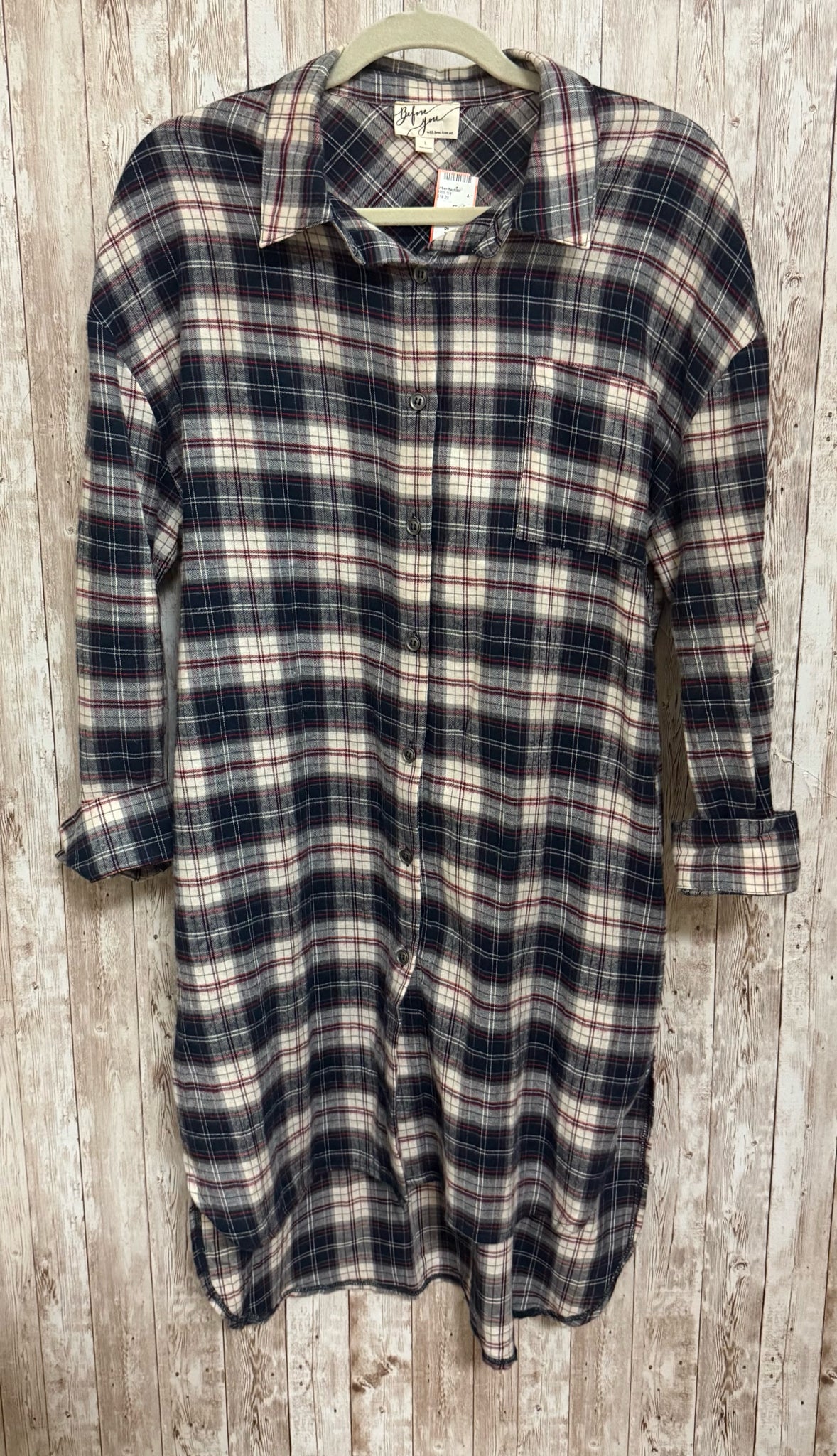 BEFORE YOU BLUE PLAID Women Size L Tunic