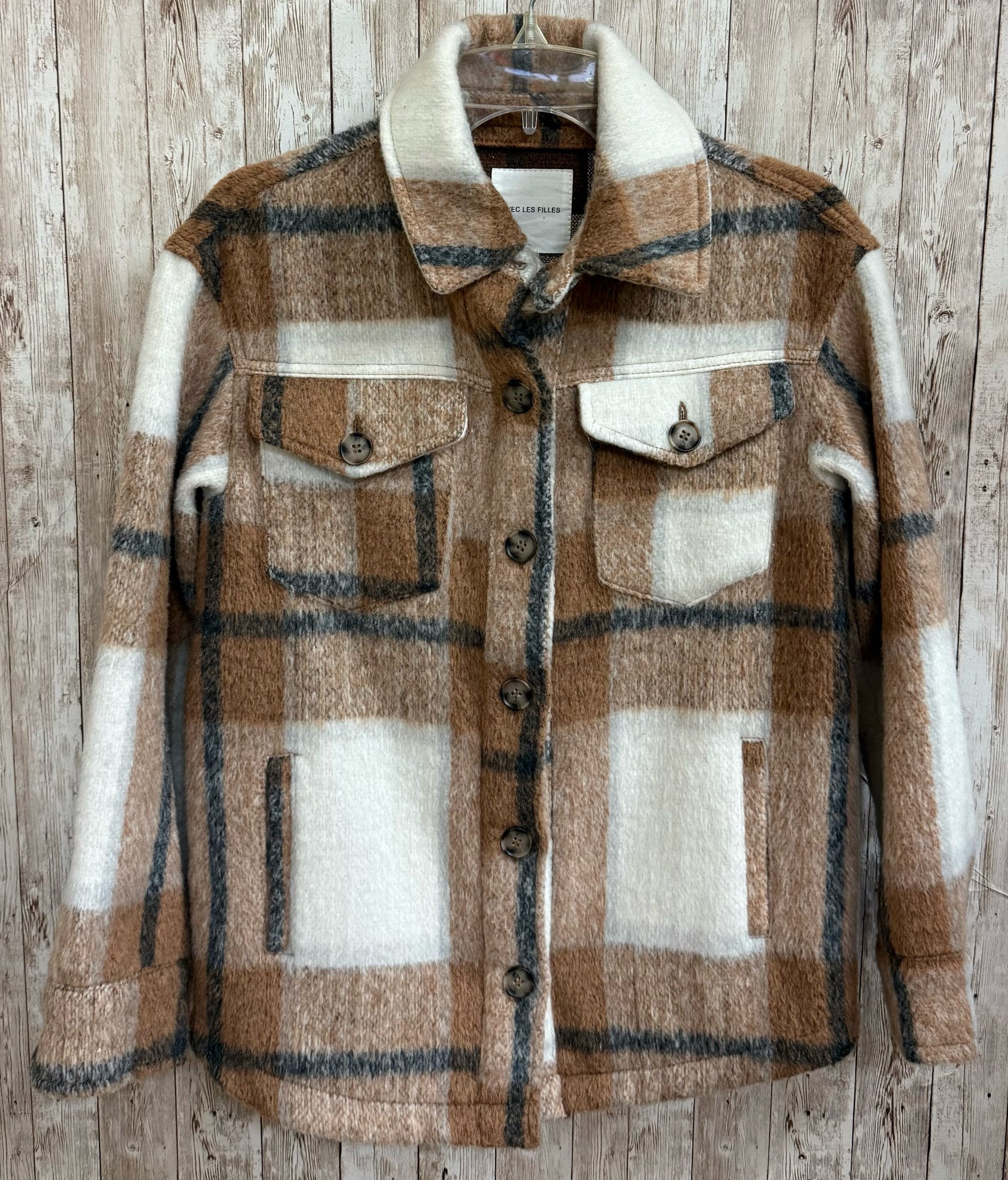 Size XS AVEC LES FILLES BROWN AND WHITE PLAID SHACKET