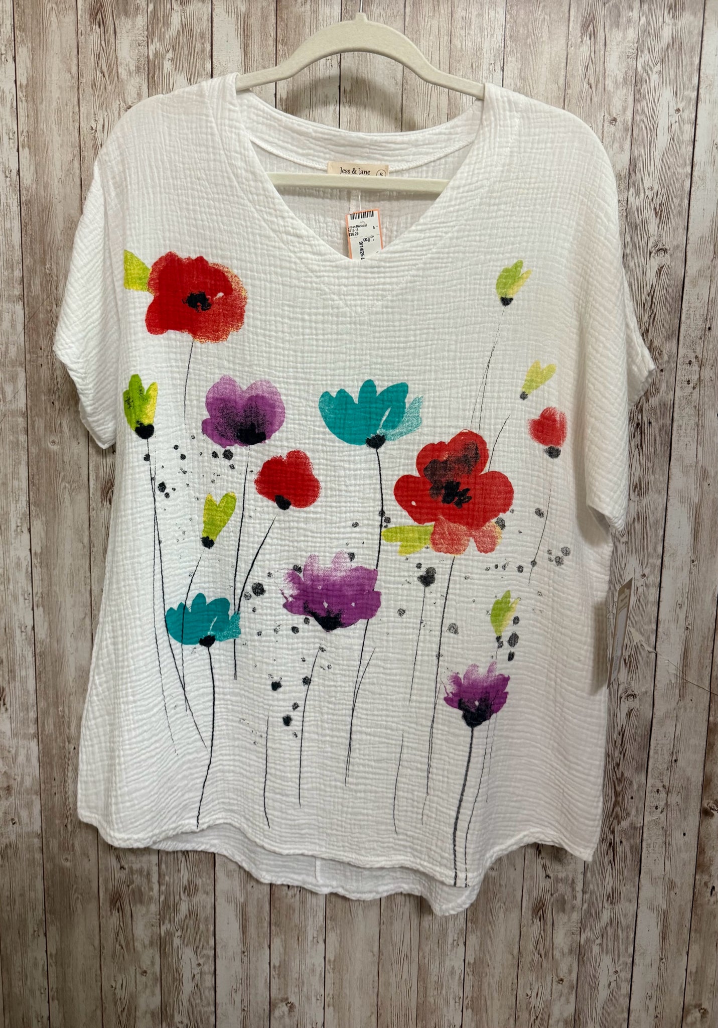 JESS & JANE Size S WHITE FLORAL Top