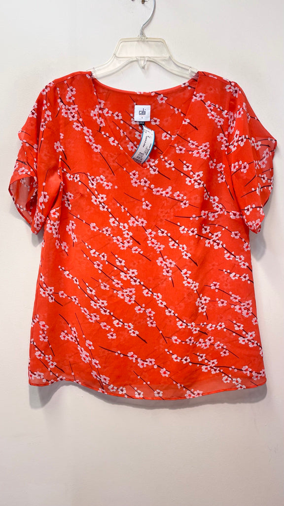 CABI Size S RED AND WHITE FLORAL Top