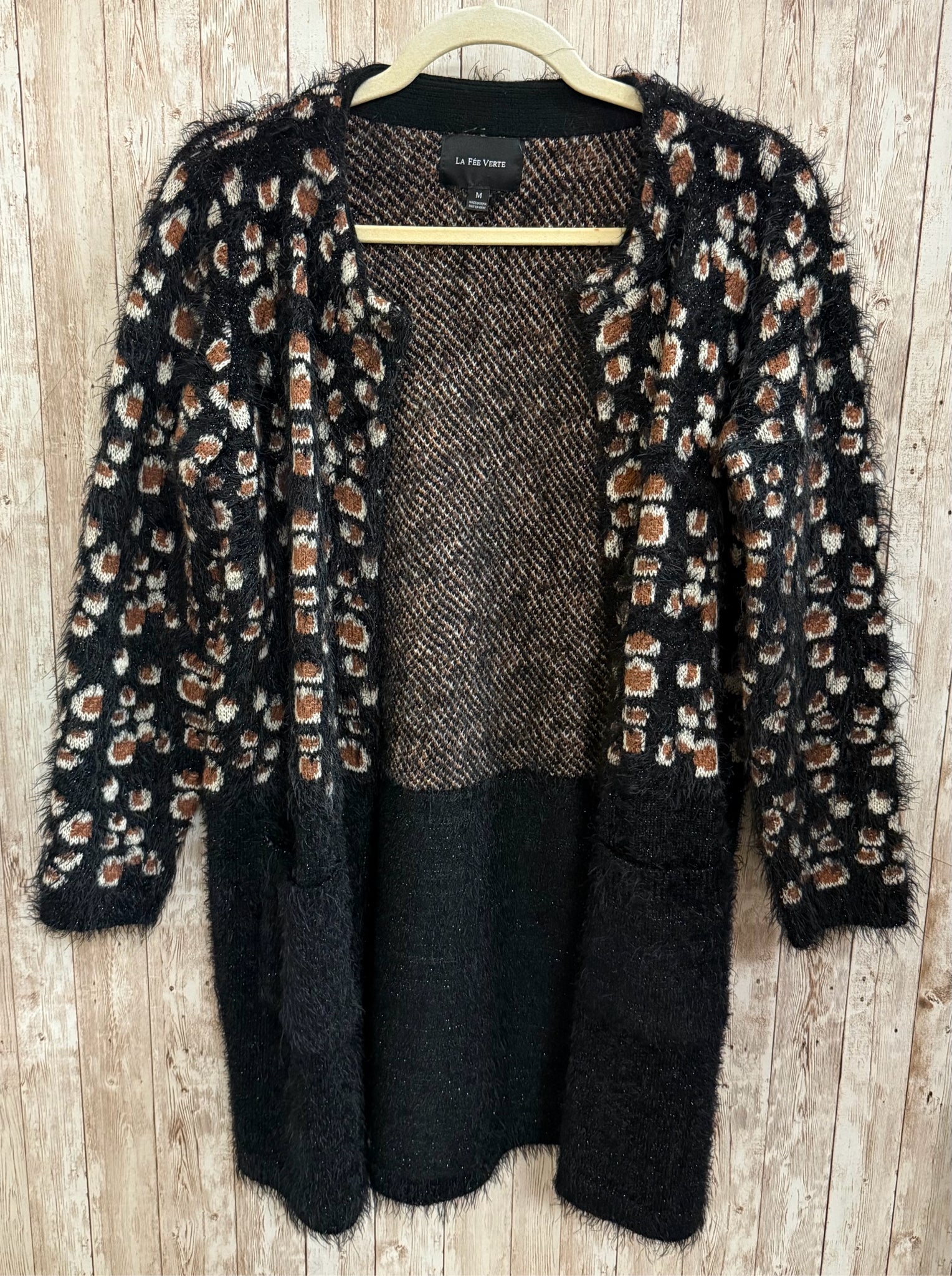Size S LA FEEVERTE Black Print Cardigan
