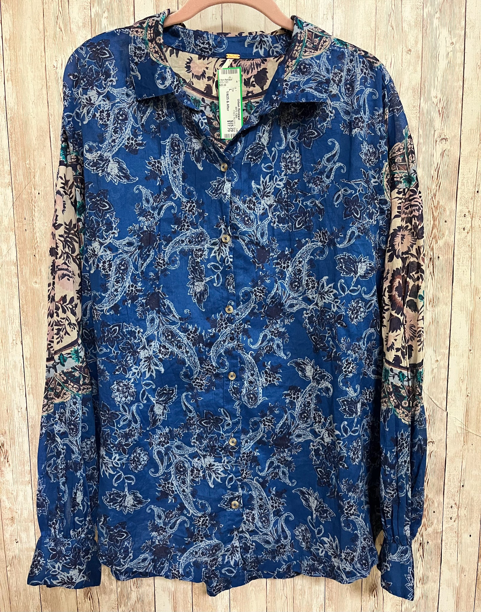 Size L FREE PEOPLE Blue Print Top