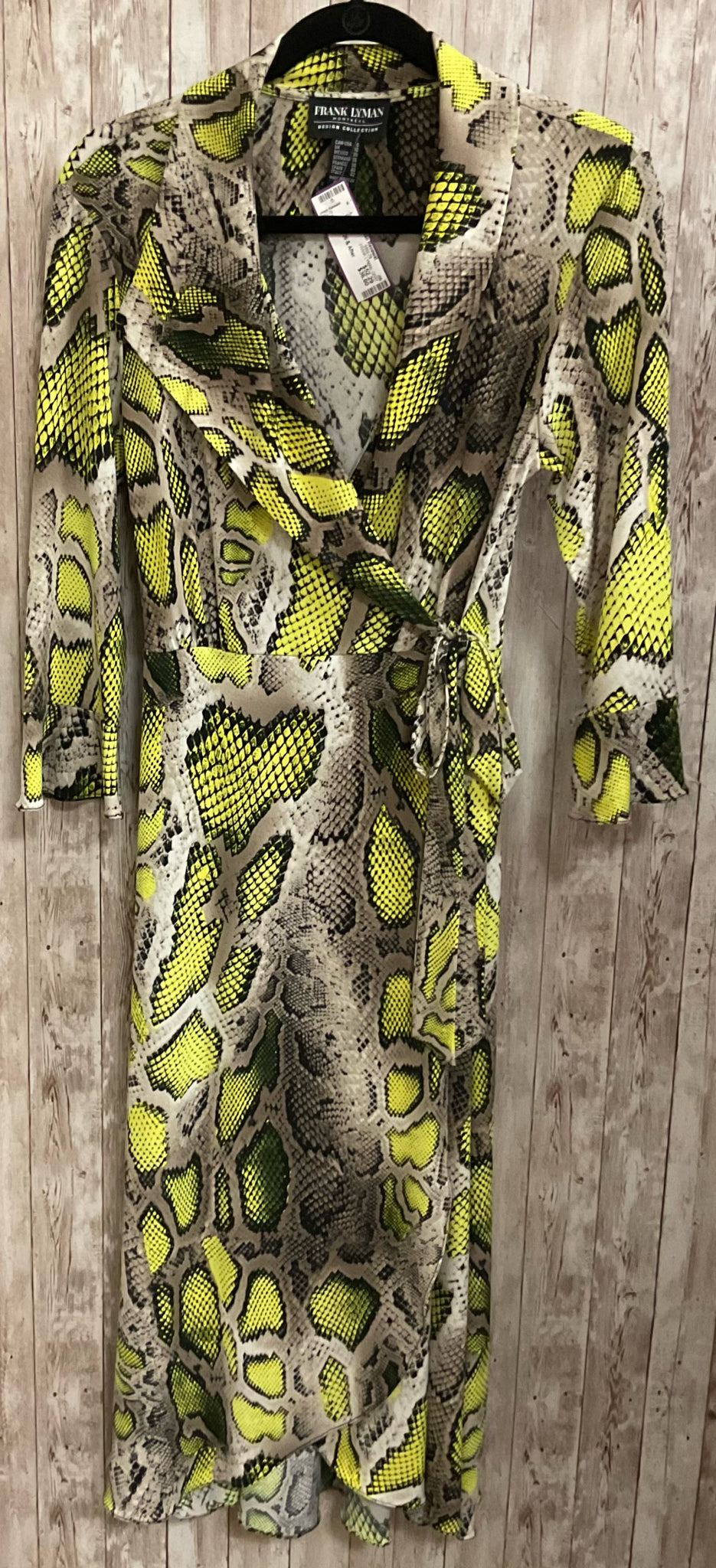 Size 8 FRANK LYMAN GRAY AND YELLOW SNAKE Dress