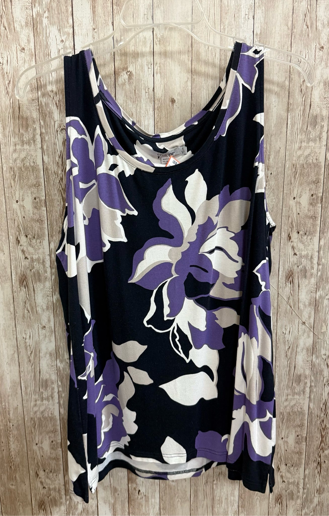 Size XL CHICO'S PURPLE AND BLACK PRINT Top