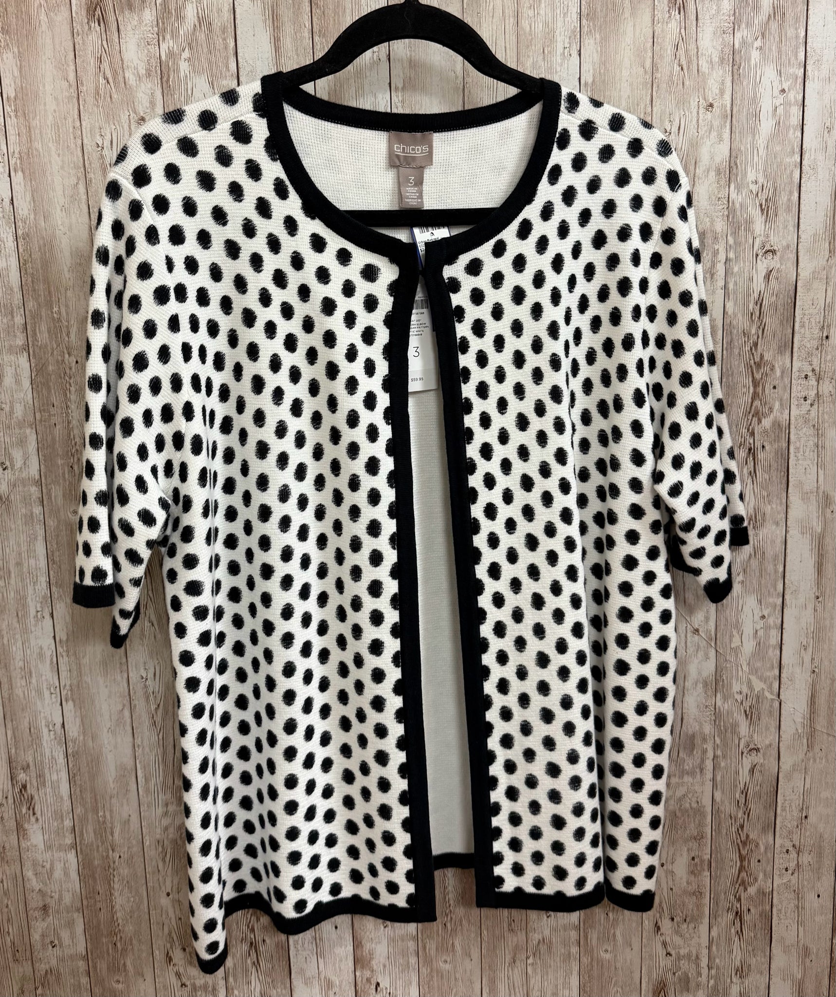Size XL CHICO'S WHITE AND BLACK POLKADOT Cardigan