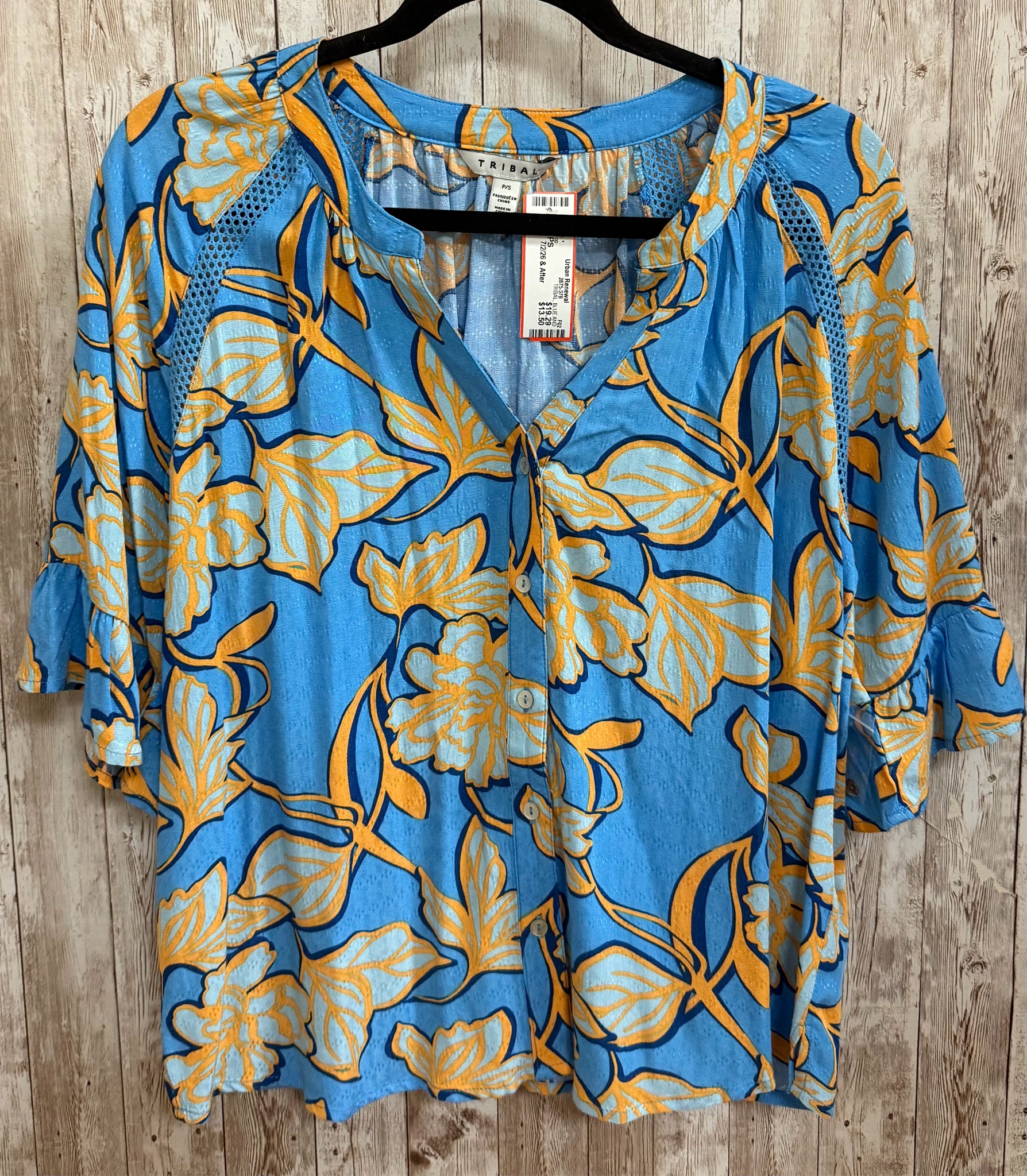 Size PS TRIBAL BLUE AND ORANGE FLORAL Top