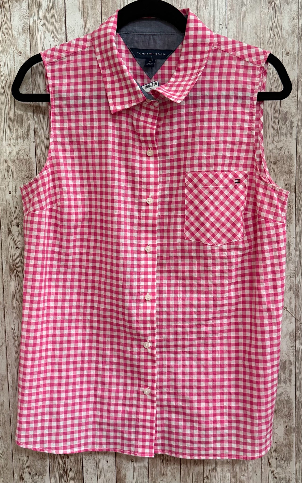 Size M TOMMY HILFIGER PINK AND WHITE PLAID Top