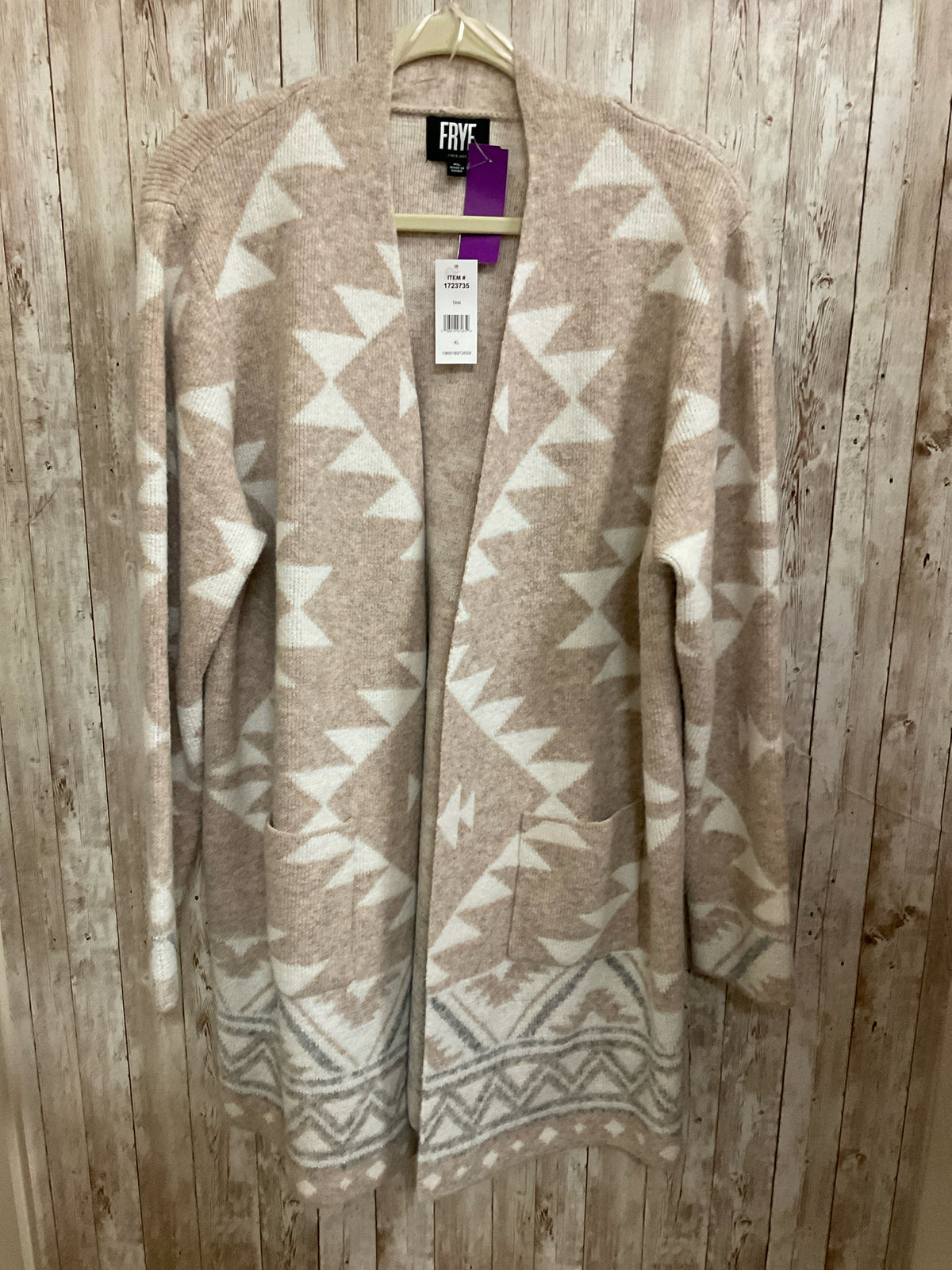 Size XL FRYE TAN AND WHITE Cardigan