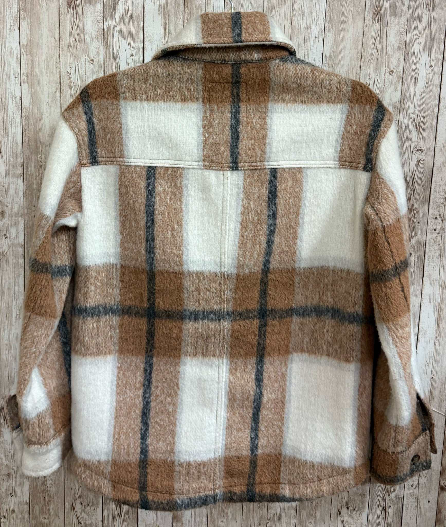 Size XS AVEC LES FILLES BROWN AND WHITE PLAID SHACKET