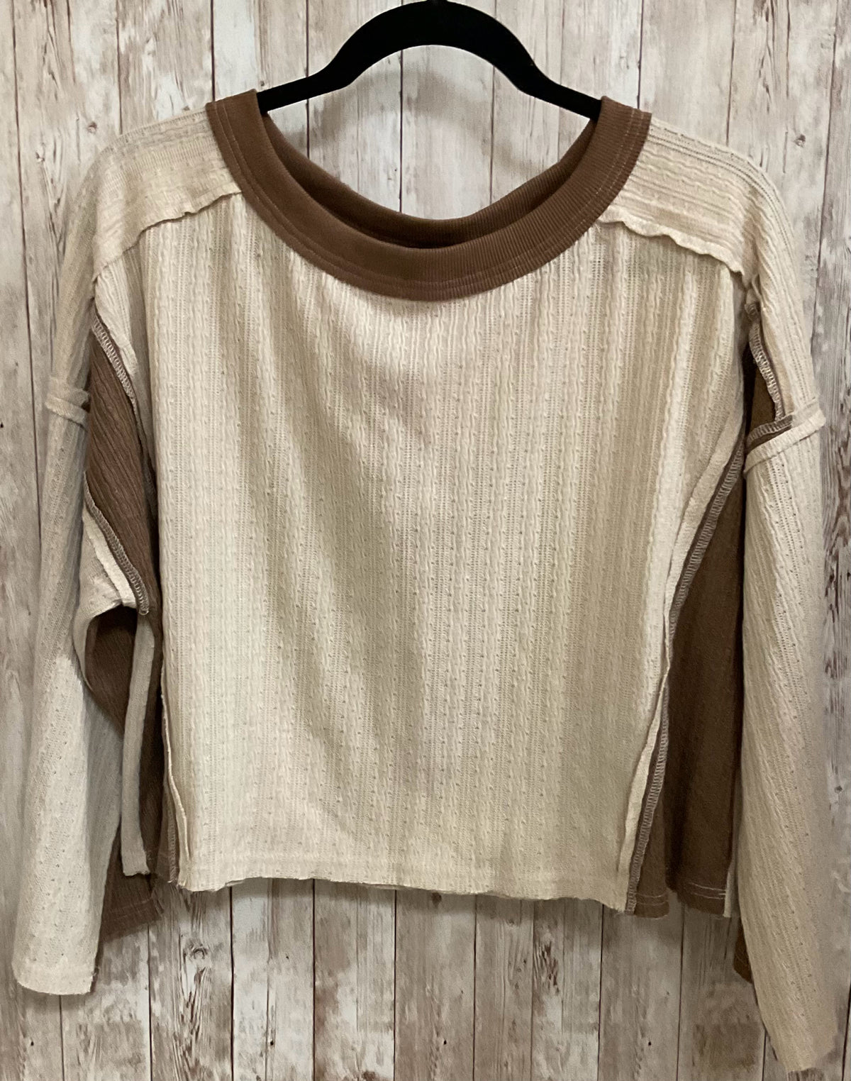 Size S PROMESA BEIGE AND BROWN PRINT Top