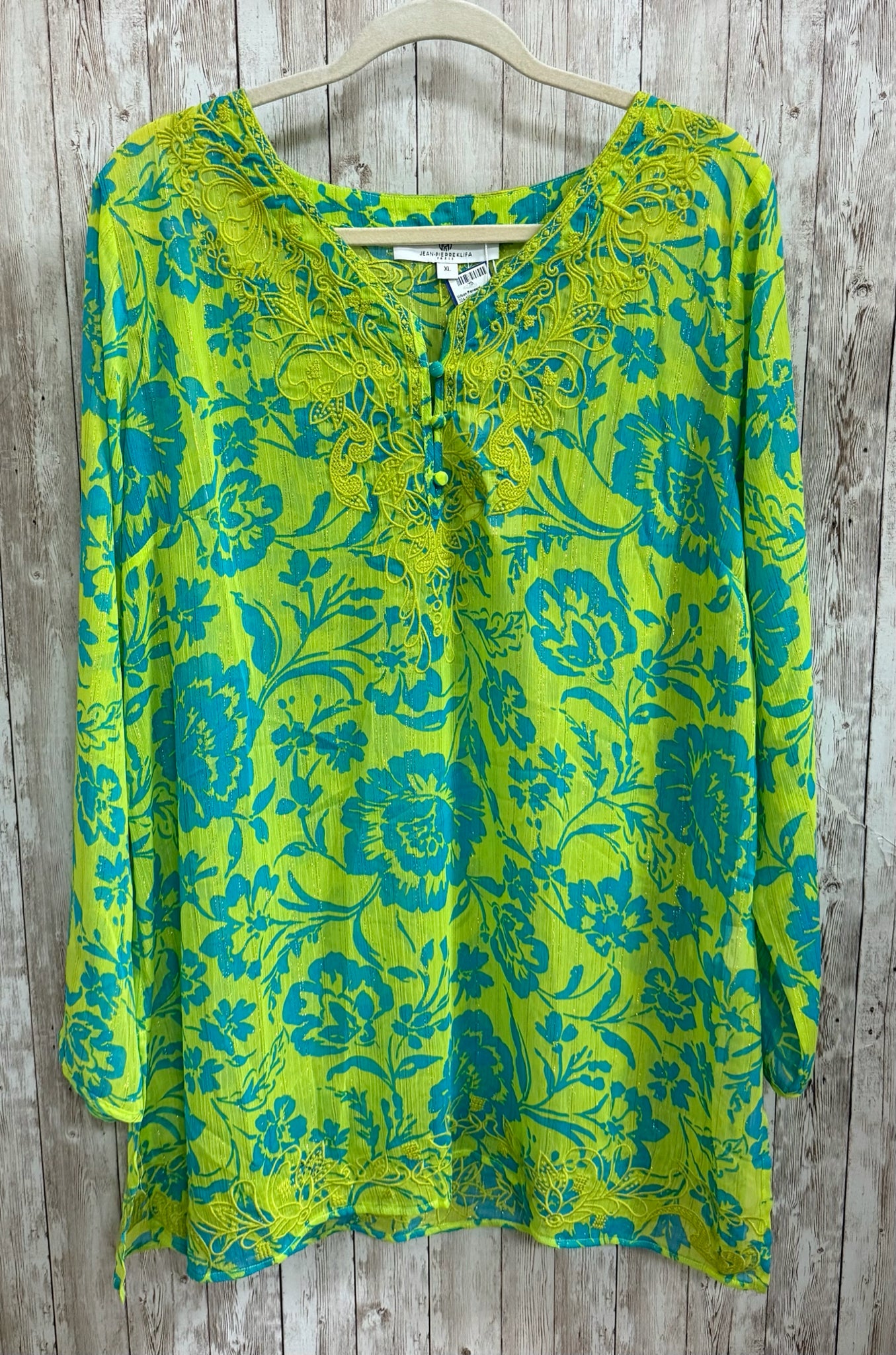 JEAN PIERRE KLIFA LIME AND BLUE PRINT Women Size XL Tunic