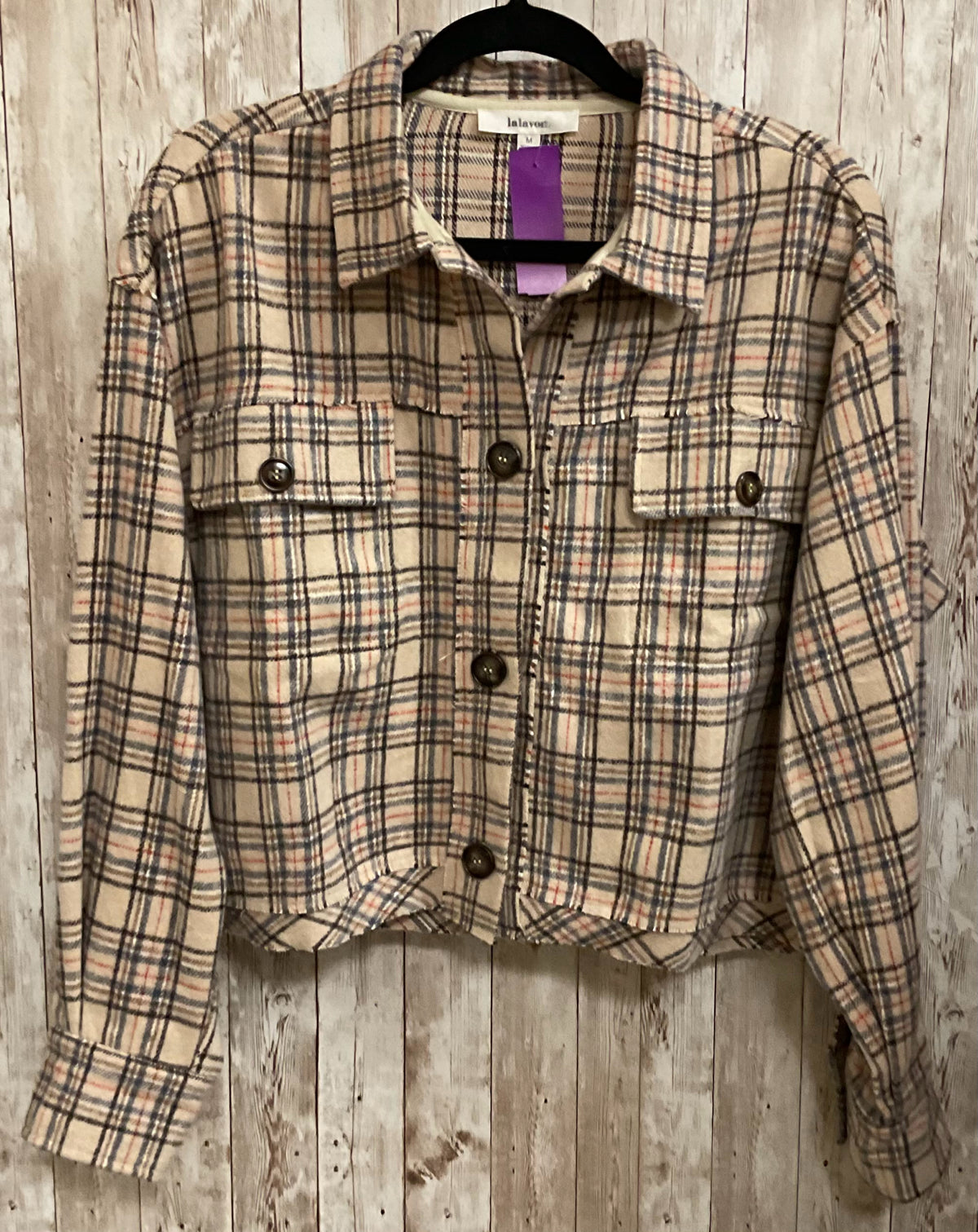 Size M LA LAVON TAN PLAID Jacket