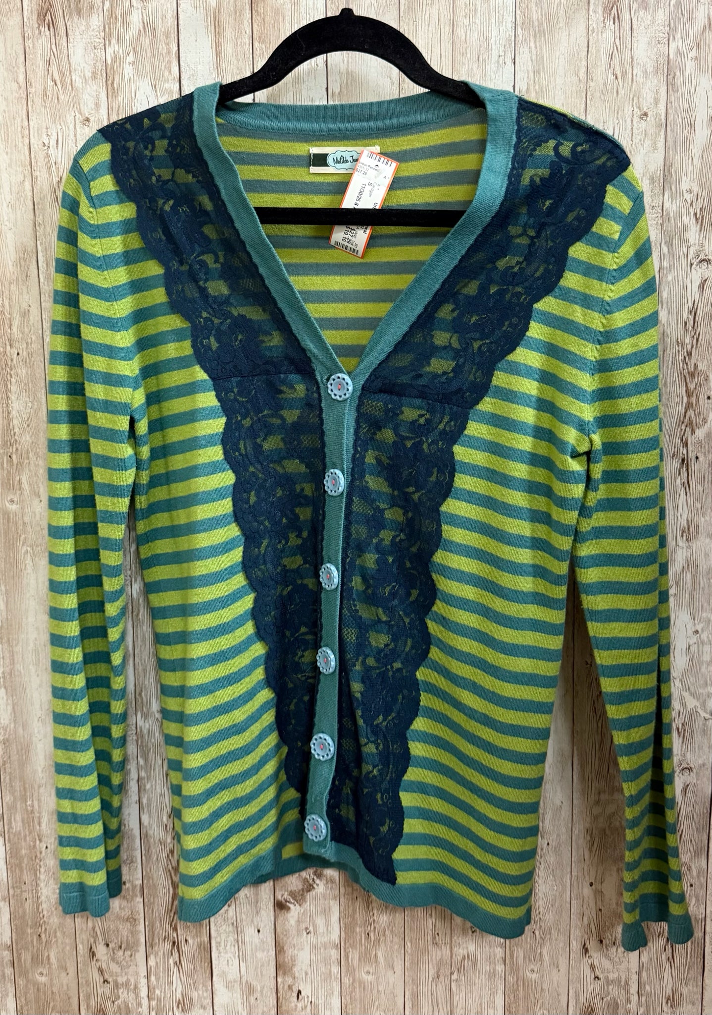 MATILDA JANE Size S Teal Stripe Cardigan