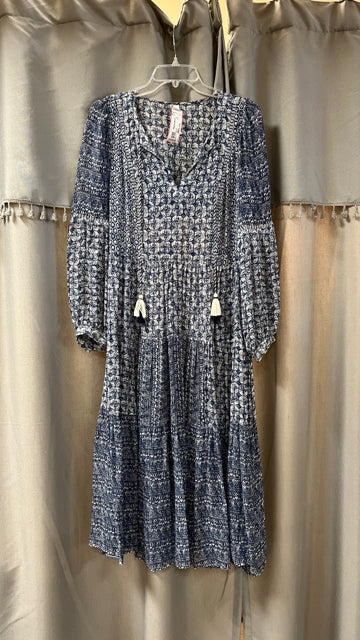 Size S ANTHROPOLOGIE BLUE AND BEIGE PRINT Dress