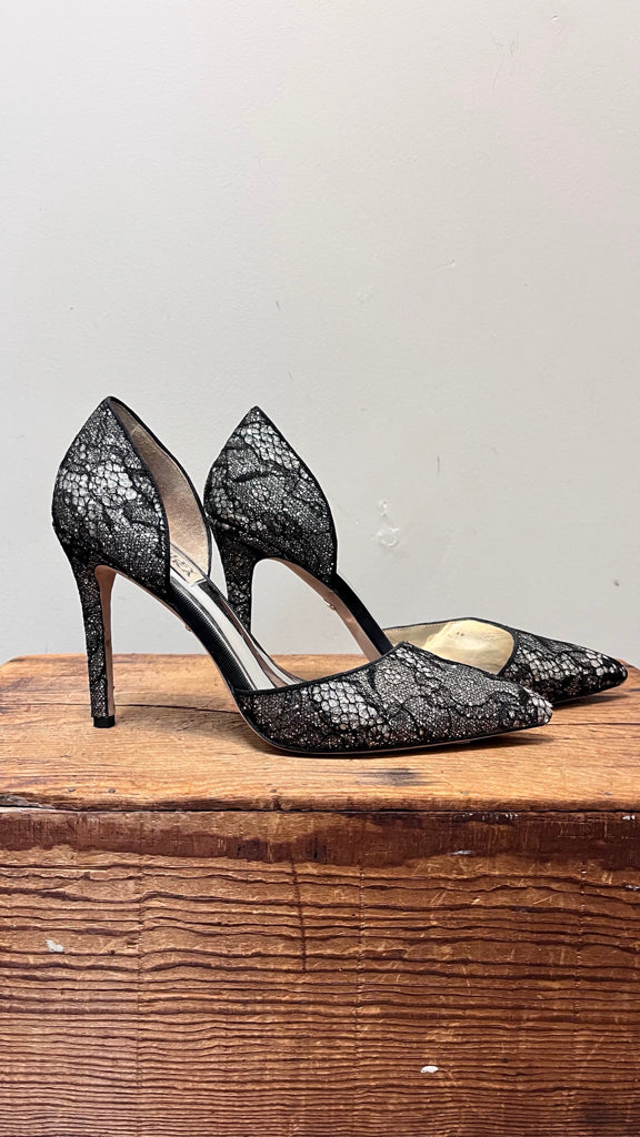 8.5 BADGLEY MISCHKA Black and Silver SHOES